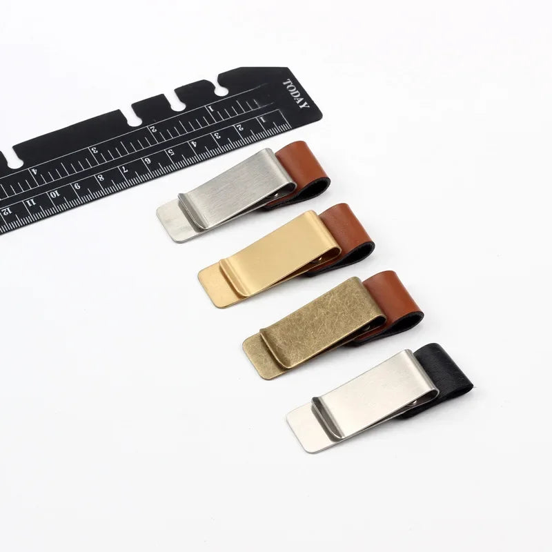 Handmade Leather Brass Stainless Steel Pen Holder Clip Journal Notebook Paper Folder Writing Office Supplies Qme