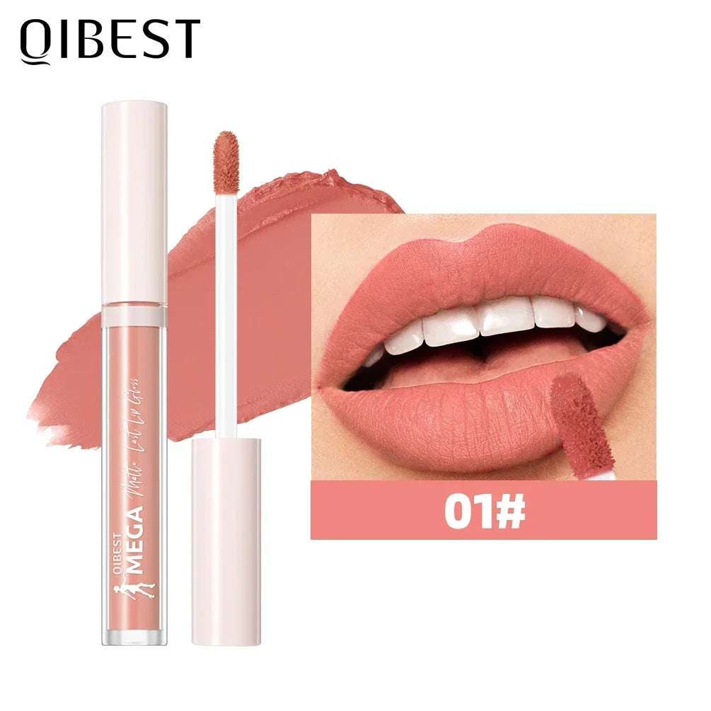 QIBEST New 24 Colors Matte Liquid Lipstick Long lasting Nude Brown Purple Lip tint Non-Stick Sexy Red Lipgloss Waterproof Makeup Qme 01
