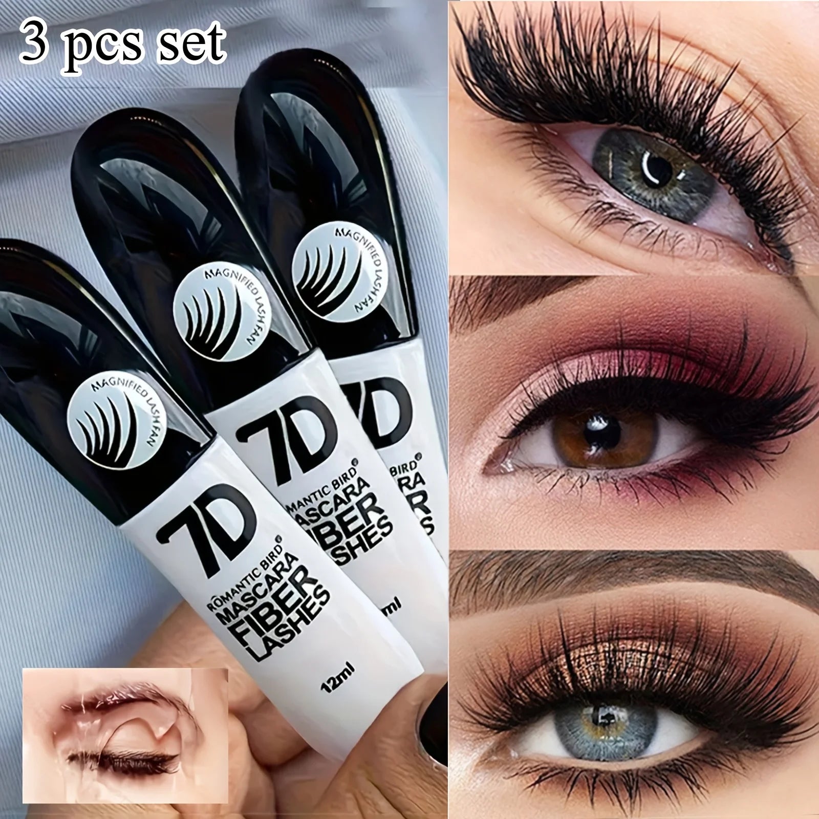 1/2/3PCS 9D Fiber Mascara Set Waterproof Durable Curling Mascara Sweatproof Anti-smudge Slimming Base Mascara for all skin types Qme 3PCS