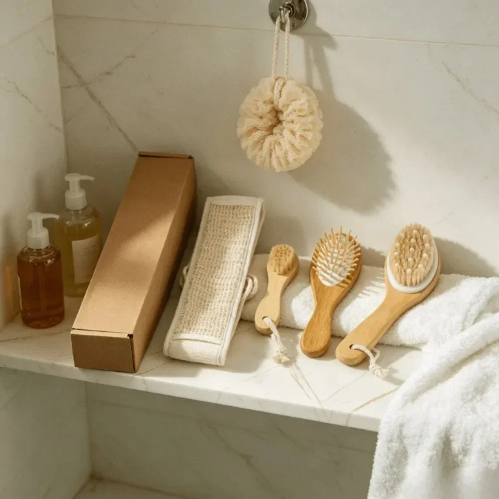 Bamboo Long Handle Back Scrubber Horsehair Exfoliating Brush Strap Qme