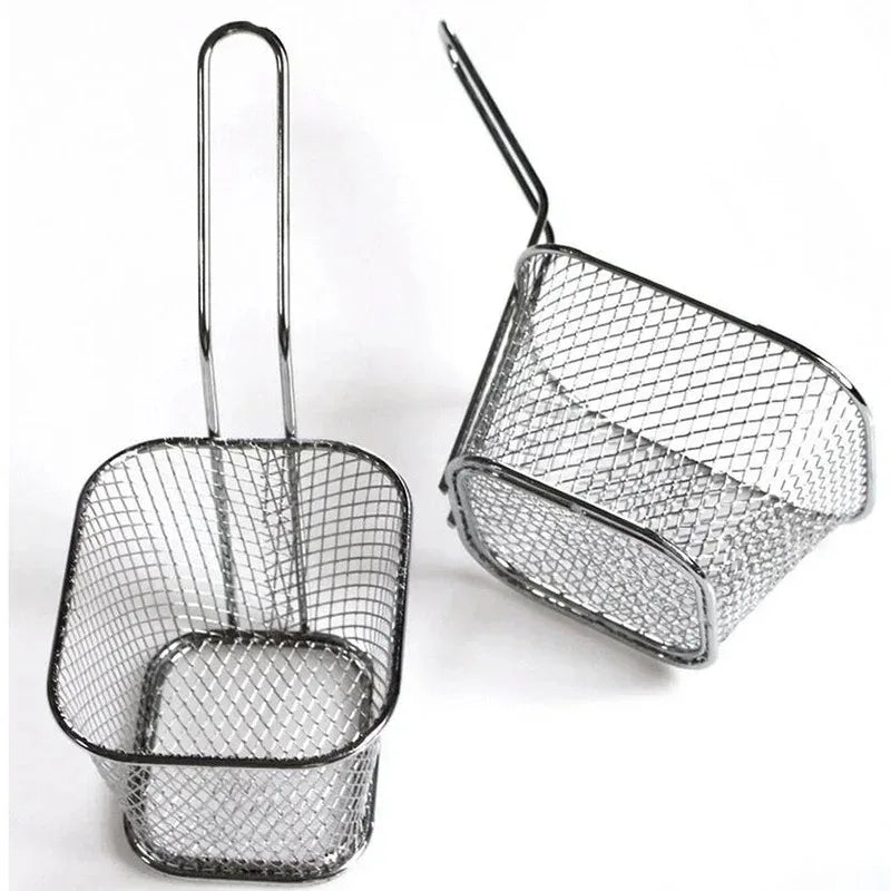 French Fries Basket Portable Stainless Steel Chips Mini Frying Basket Strainer Fryer Kitchen Cooking Basket Colander Accessories Qme