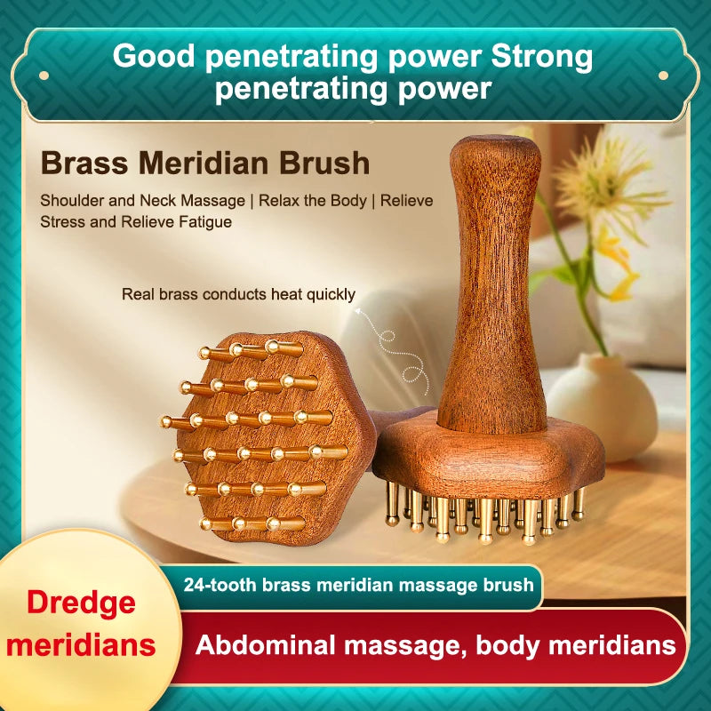 Brass Bead Massage Gua Sha Comb Meridian Brush Handle Point Massager Qme