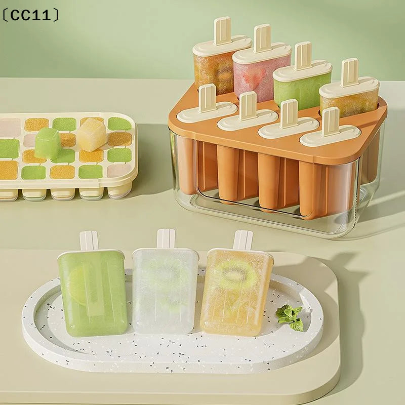 8-Cavity Ice Mold Reusable Easy-release Freezer Tray Sticks Silicone Qme