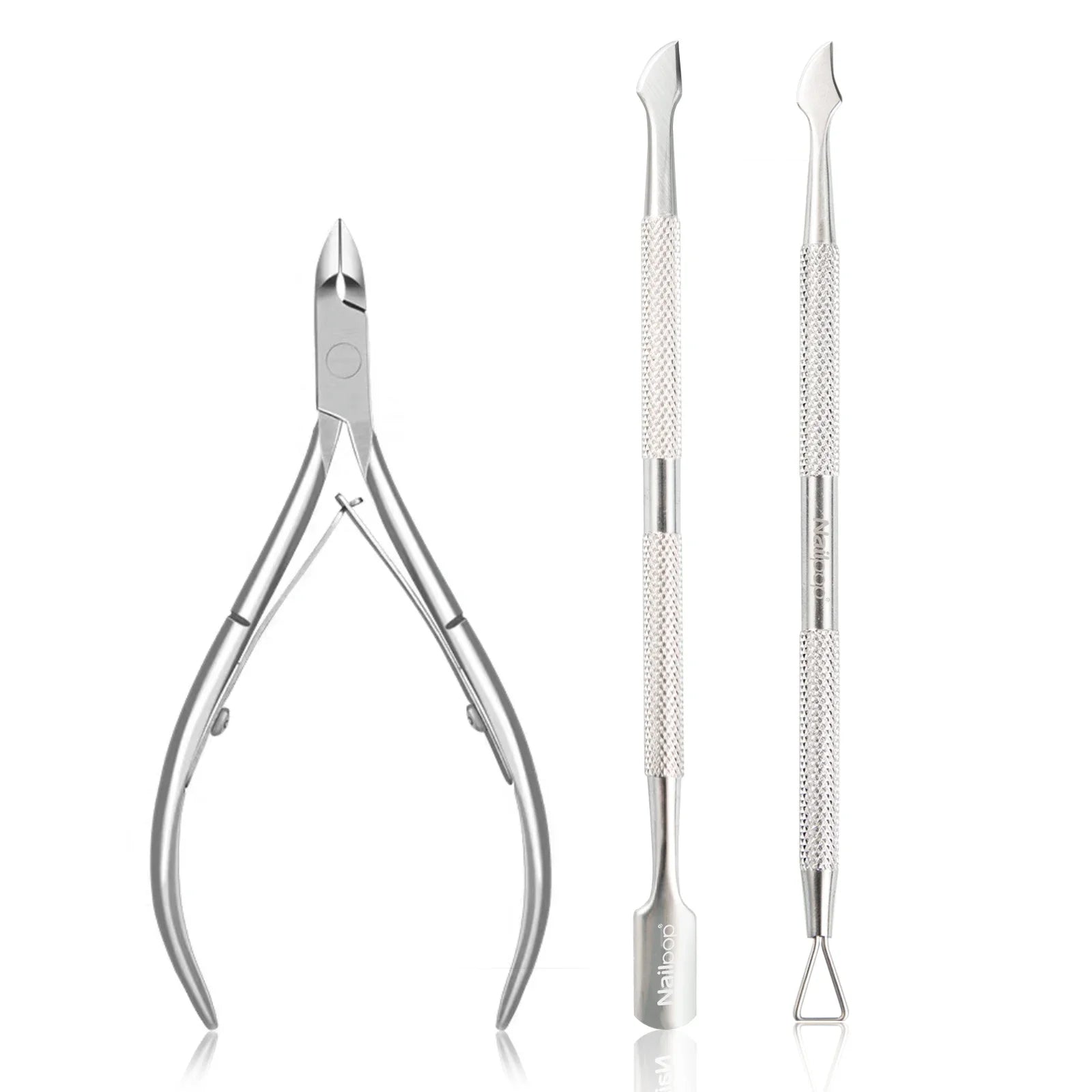 Nailpop Professional Nail Cuticle Trimmer Pusher Ergonomic Stainless Qme set 3