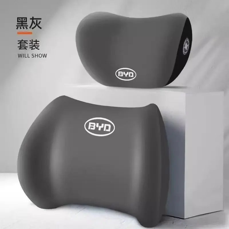 Car Seat Cushion Headrest BYD Models- Memory Foam Lumbar Support Qme GRAY