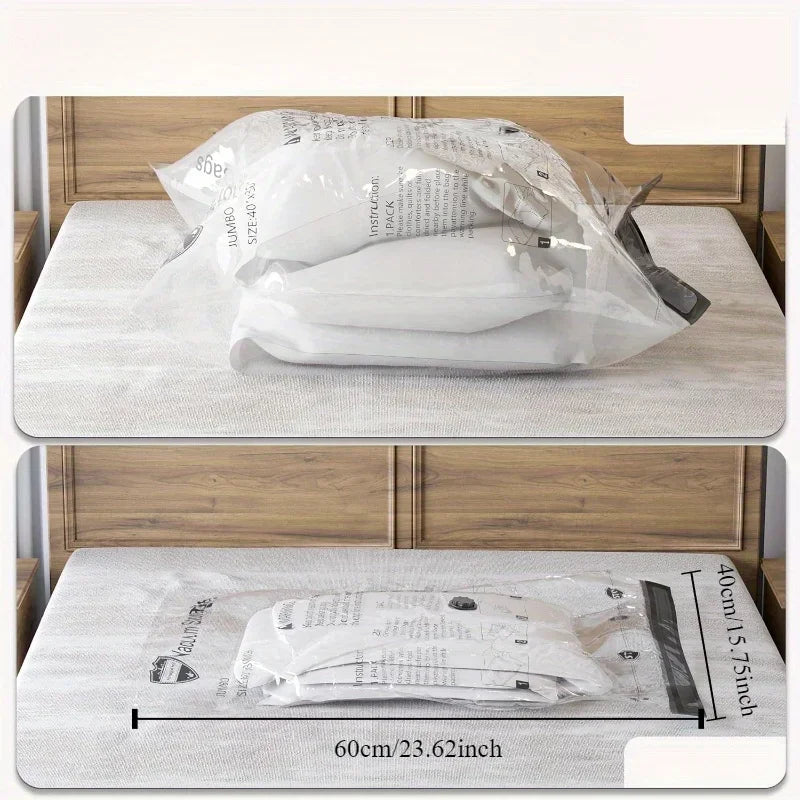 Space saving vacuum storage bag with manual pump - used for airtight compression sealing of clothes, bedding, pillows, quilts, Qme