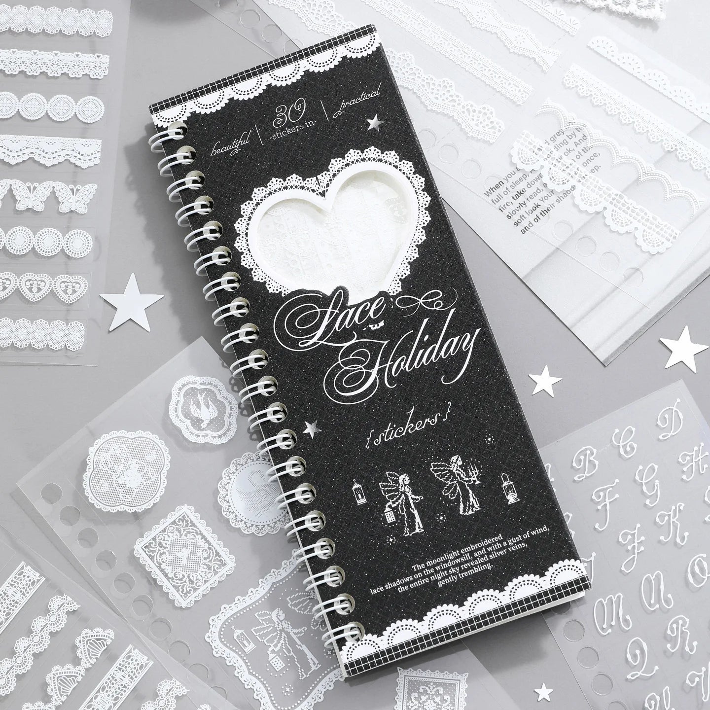 30 pcs Lace Die cut Stickers Book Cute Aesthetics Decor Collage Journal Scrapbooking Supplies Self Adhesive Creative Stationery Qme 2B