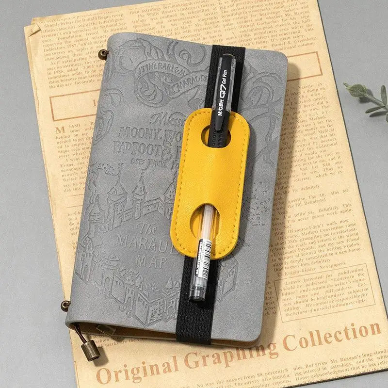 Elastic Band PU Leather Pen Holder Creative Anti-lost Notebook Clip Qme yellow 1pcs A5