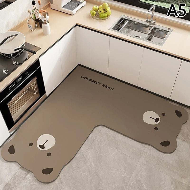L-shape Absorbent Kitchen Floor Mat Long Diatomite Rug Soft Washable Qme A5