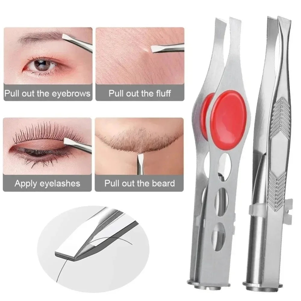 1pc Portable Stainless Steel Led Make Up LED Light Eyelash Eyebrow Clip Tweezer Set Smart Design Hair Remove Tweezer Makeup Tool Qme