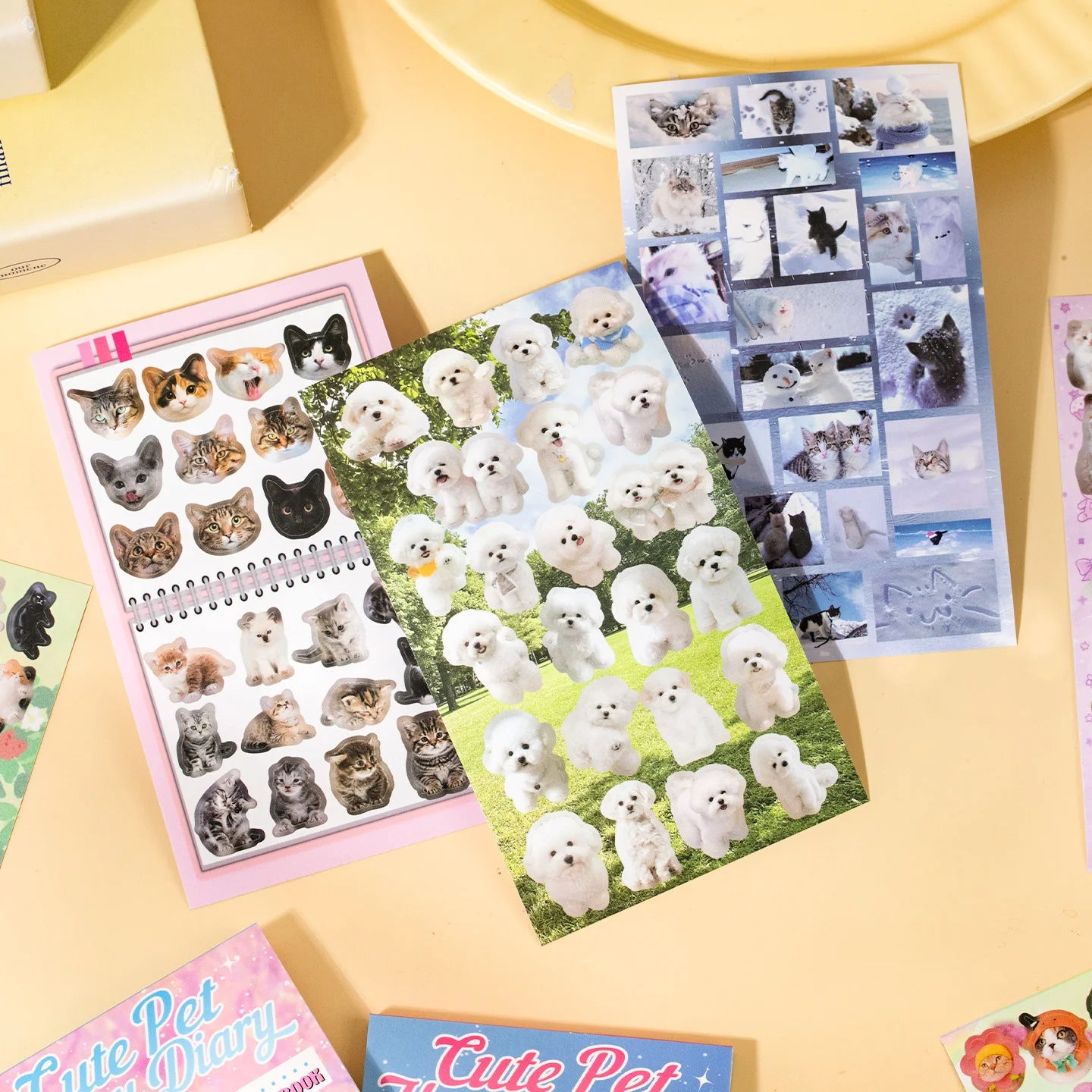 Cute PET Die Cut Stickers Book - 20/40 Sheets Cartoon Pet Theme Handmade Scrapbooking Material for Phone Stickers Qme