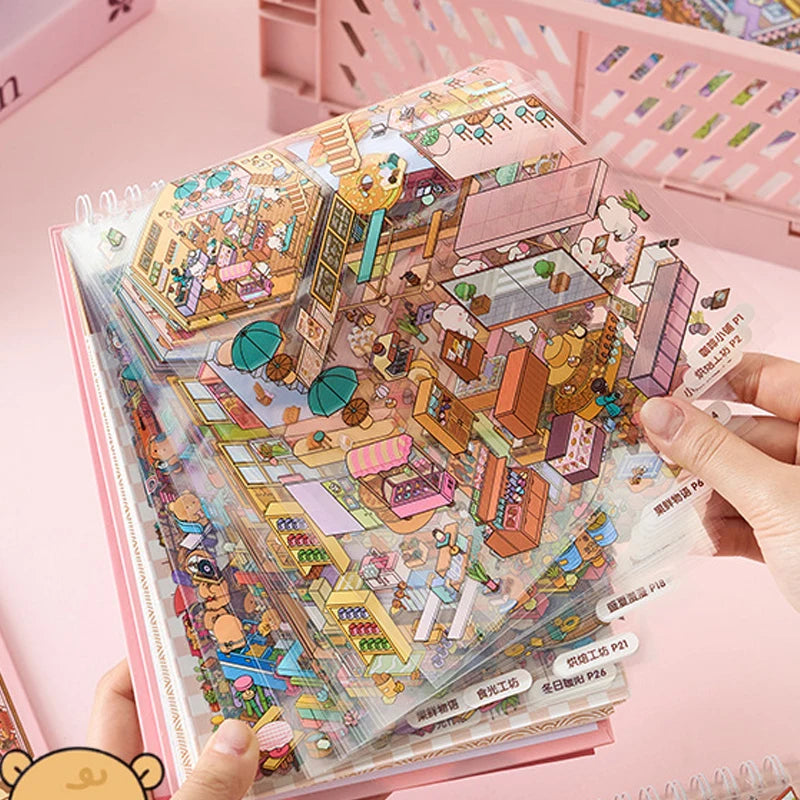 Sunny Town Series miniature scene creation sticker book for DIY handbook Students Back-to-school season Gifts Qme