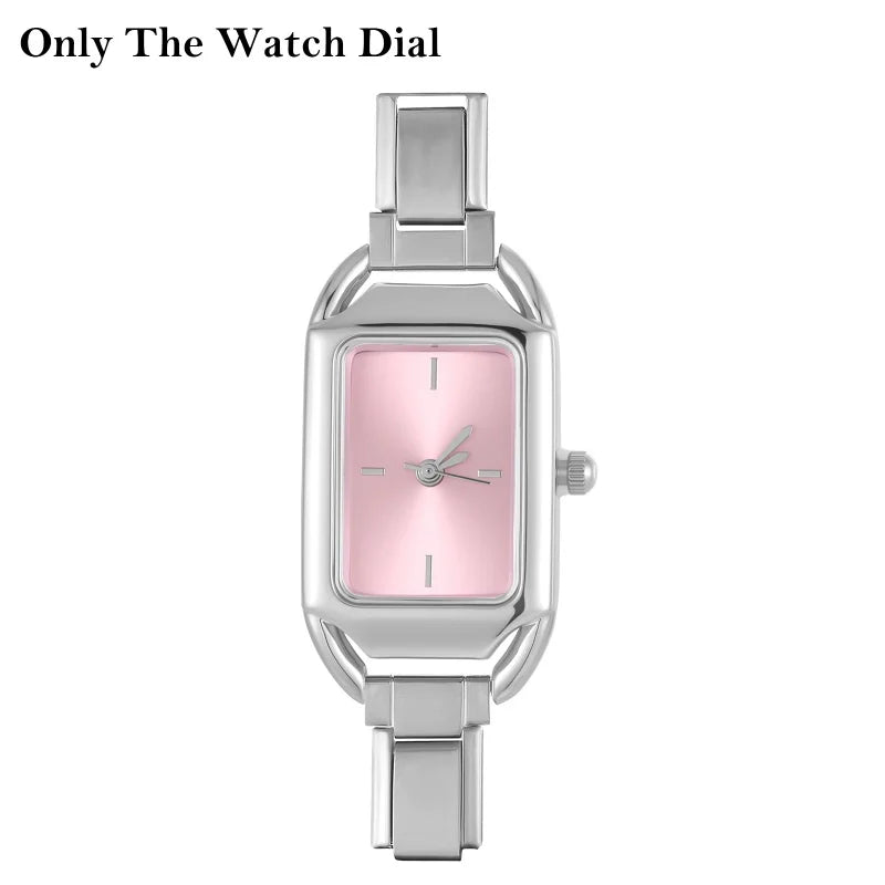 New Vintage High Quality Square Inlaid Zircon Stainless Steel Watch Bracelet Women's 9MM DIY Italian Charm Bangle Jewelry Gifts Qme Style 29