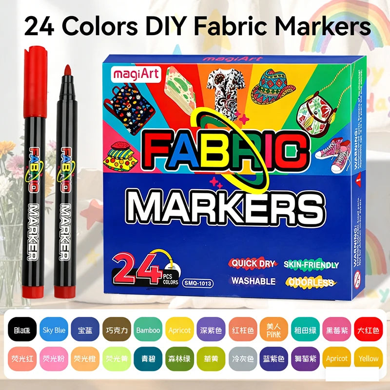 12/24/36 Color Fabric Markers Non Toxic Indelible Permanent Fine Tip Textile Marker Pen for Clothing Fabric Drawing DIY Art Qme 24 Colors