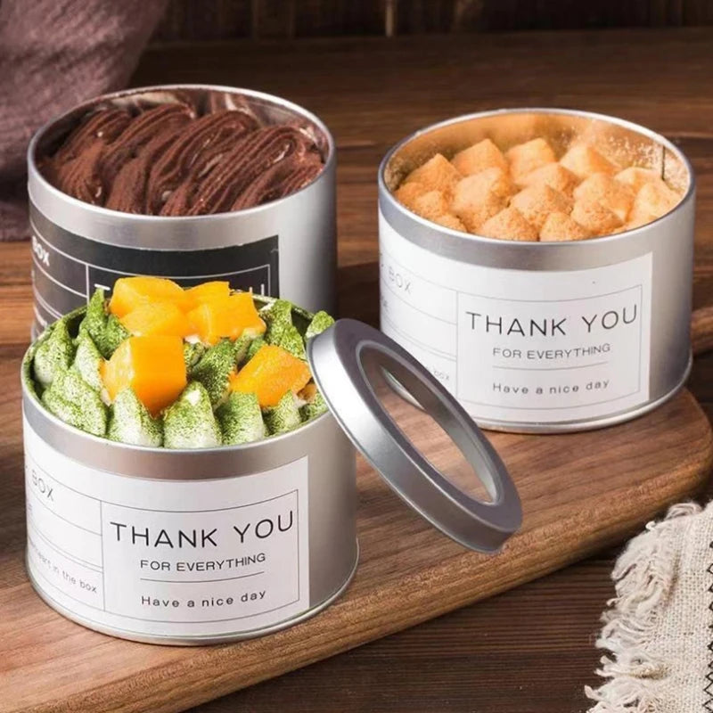 Round Square Tinplate Box Clear Window Iron Storage Box Tea Food Jar Candy Cake Boxes Jewelry Cream Cosmetic Container Empty Pot Qme