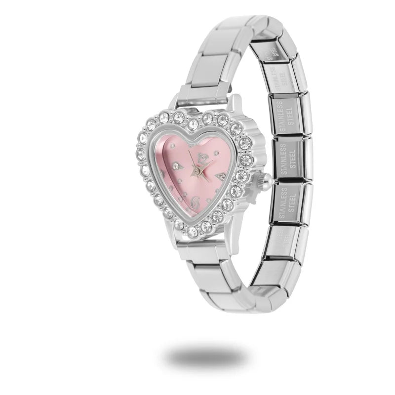 Women's Men High Quality DIY 9MM Width Italian Elastic Charm Stainless Heart Round Zircon Watch Bracelet Bangle For Party Gift Qme Style 26