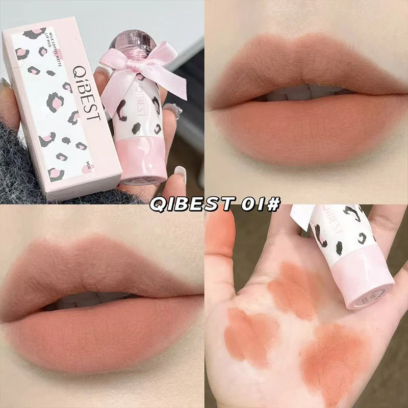 QIBEST Matte Velvet Lip Gloss Makeup Sets Red Brown Lip Glaze Lasting Waterproof Orange Color Liquid Lipstick 4 Colors Lip Tint Qme