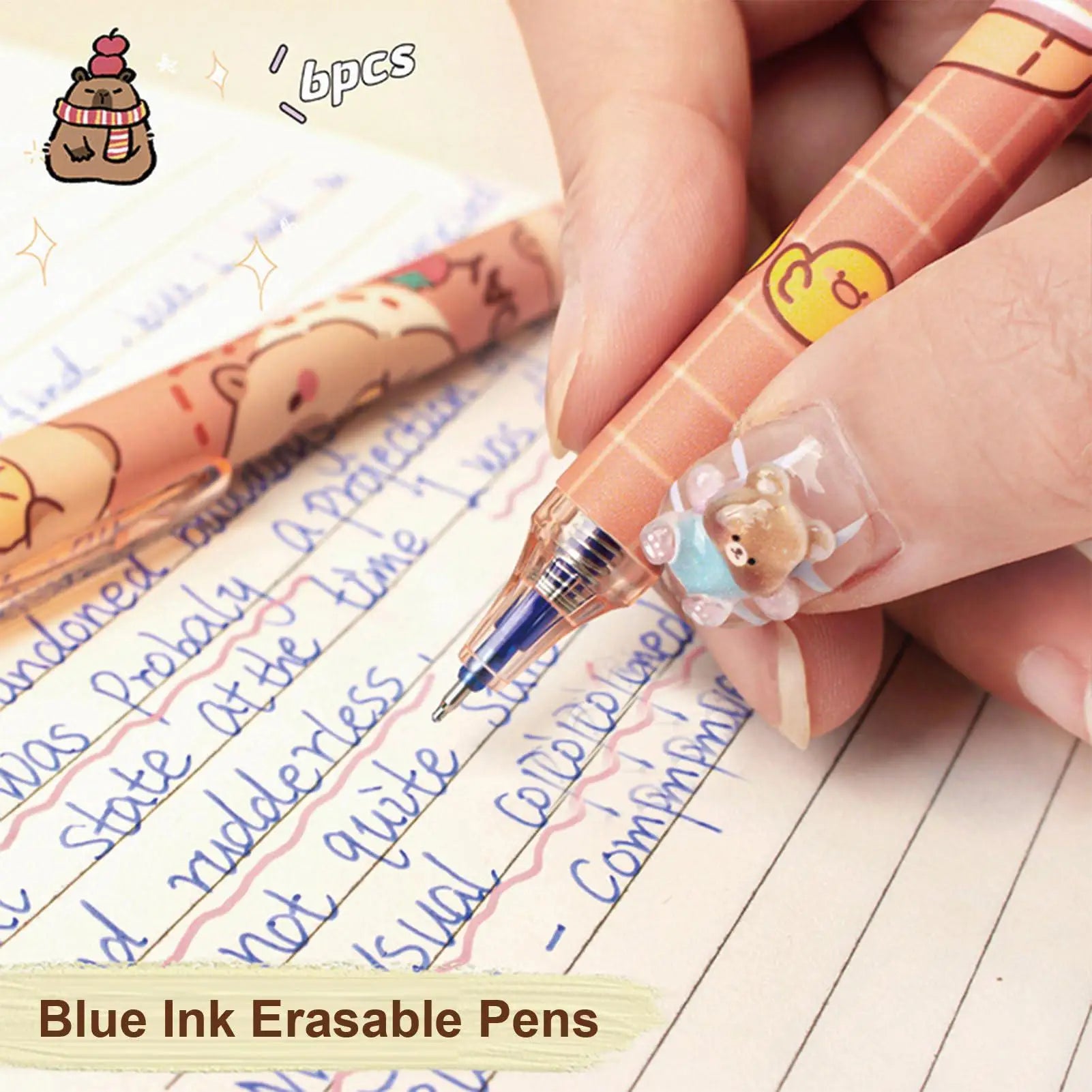 Erasable Gel Pens Cartoon Animal Pattern Retractable Pen Fine Point Qme