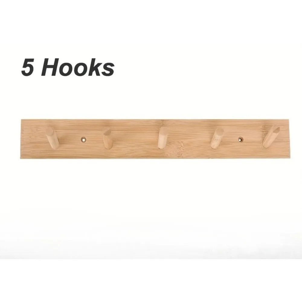 Natural Wood Wall Mounted Coat Rack, Multi-hook Hanger for Clothes & Bags Qme 5 Hooks