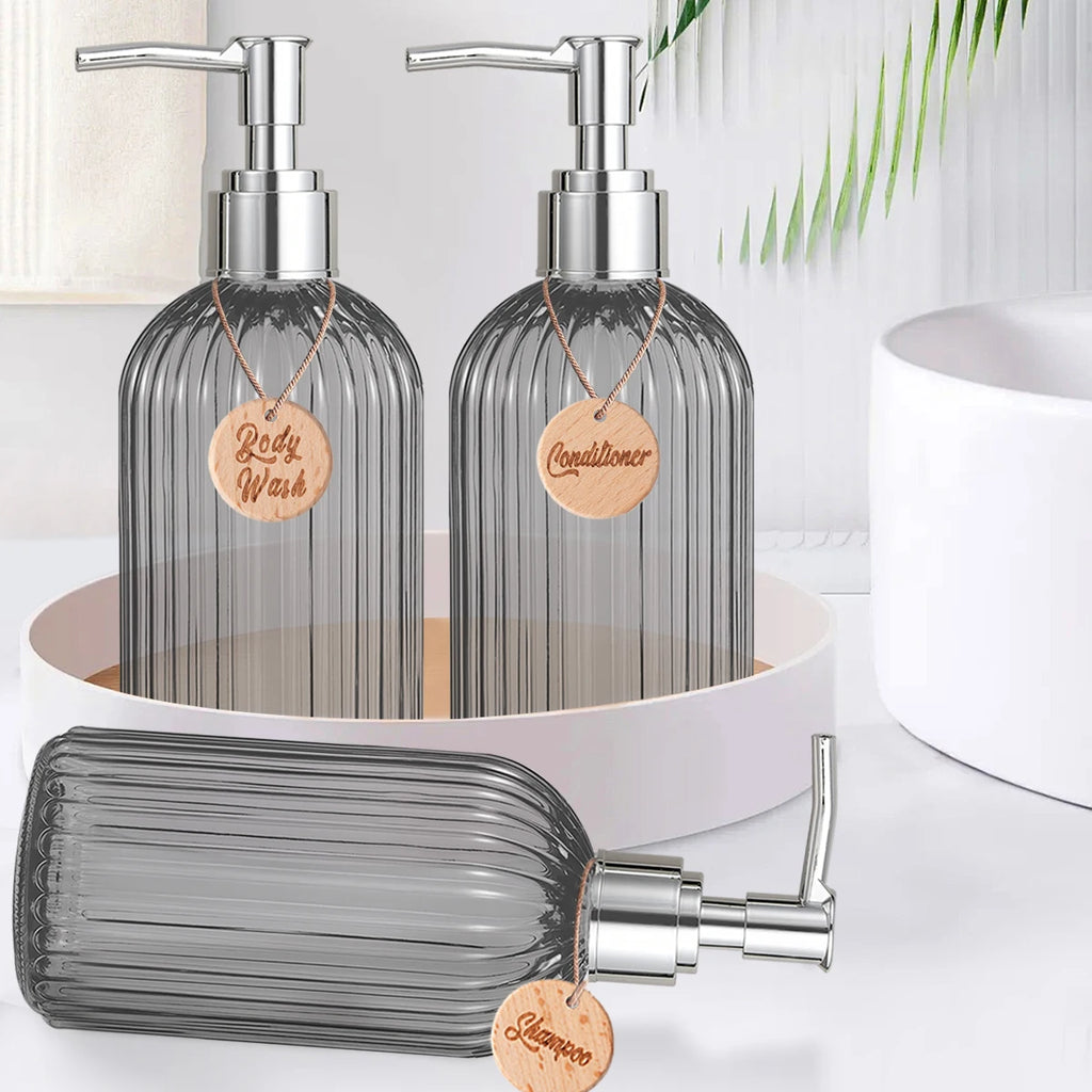 Shower Containers for Shampoo, Conditioner and Body Wash, Bathroom Counter Storage Shampoo Bottles Bodywash Dispenser for Shower Qme