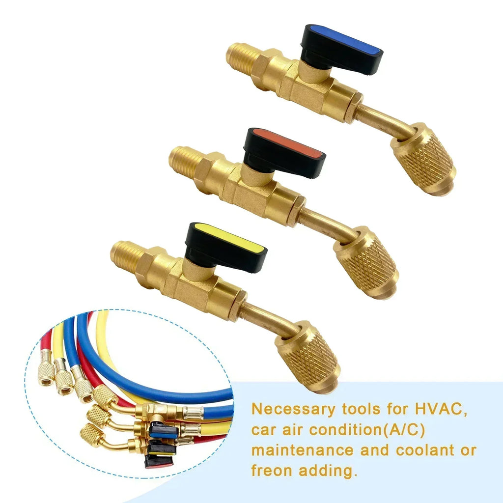 Refrigerant Angled Shut-Off Ball Valve Adapter 1/4" SAE R22 R12 R410a Air Conditioning Charging Hoses AC Refrigerant Tools Qme