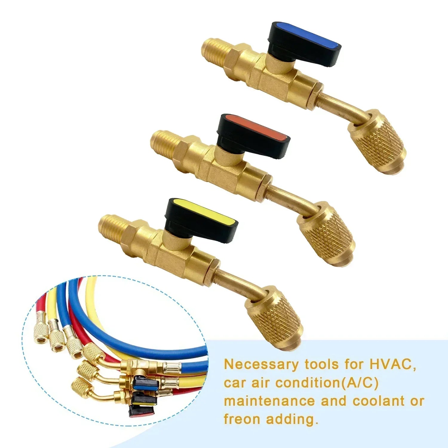 Refrigerant Angled Shut-Off Ball Valve Adapter 1/4" SAE R22 R12 R410a Air Conditioning Charging Hoses AC Refrigerant Tools Qme