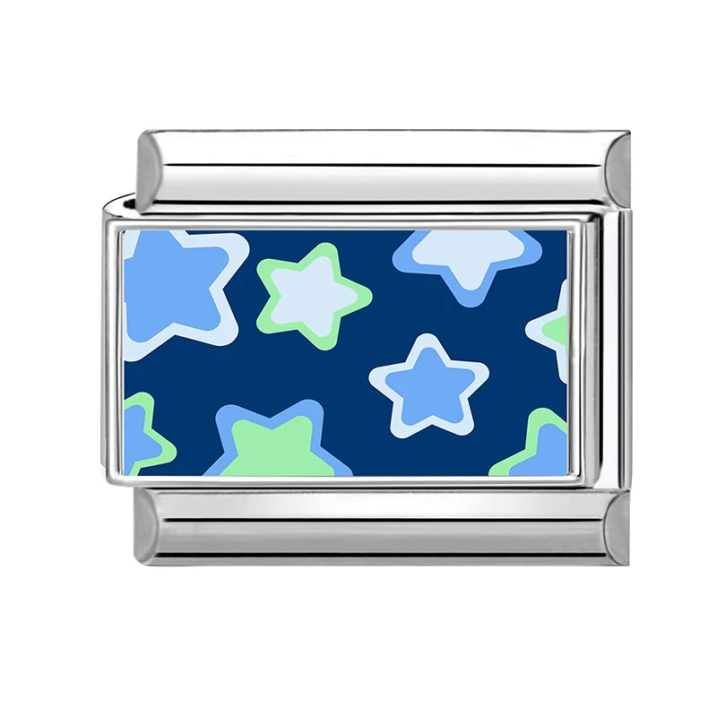 Wholesale 2026 Fashion Crystal Clear Blueberry Star Love Charm Italian Links Fit 9mm Stainless Steel Bracelet Making DIY Jewelry Qme Style 21