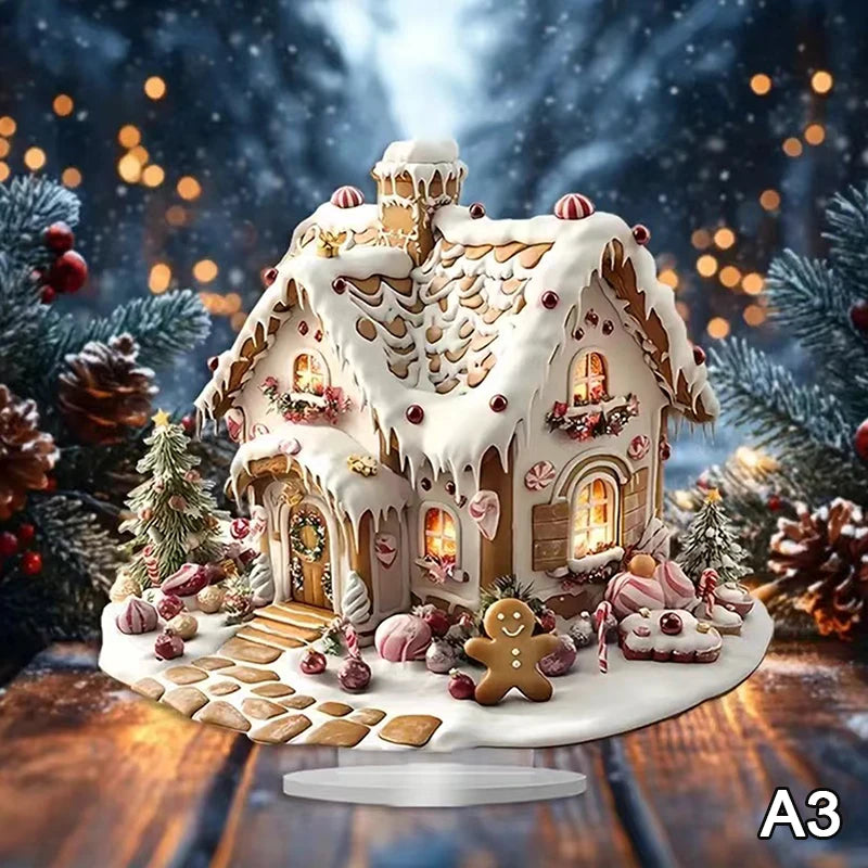 2D Flat Acrylic Christmas Desk Decor Base Snowman House Rotating Qme A3