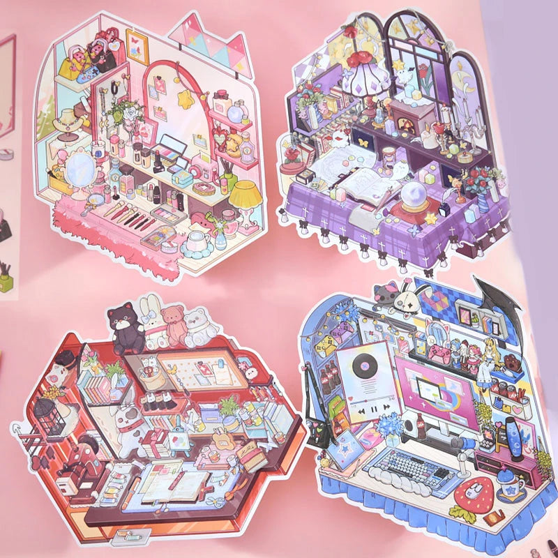 Sticker Pack 3 Sheets/Bag Corner Desk Storage Landscaping Stickers Handbook Stationery DIY Scrapbook Phone Case Diary Decorate Qme