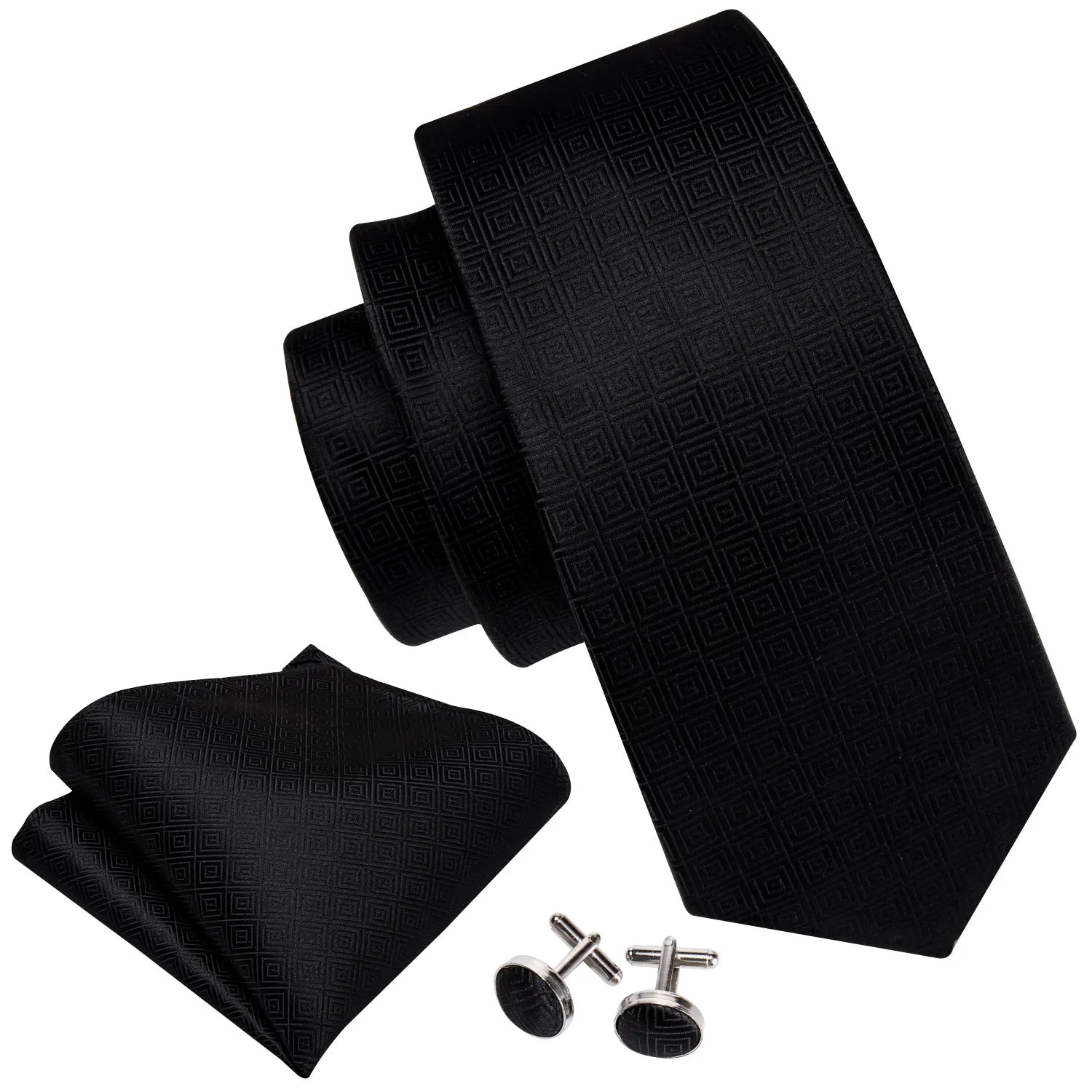 Black Geometric Tie Tie For Men Wedding Tie Party Necktie Handkerchief Cravat Barry.Wang Fashion Designer Tie Set LS-5225 Qme