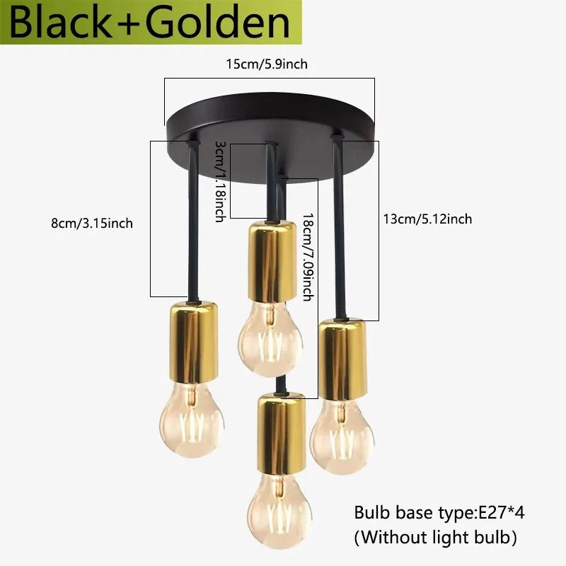 E27 Bulb Modern LED Ceiling Light Black - Energy Saving, Living Room, Bedroom, Kitchen, Easy Installation, Bulb Qme 4 lights Black Gold