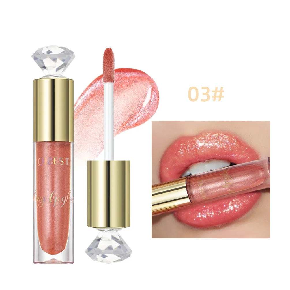 QIBEST Glitter Metallic Lip Glaze Shiny Long Lasting Shimmer Lip Gloss Moisturizing Liquid Lipstick Makeup Lip Tint For Women Qme 03