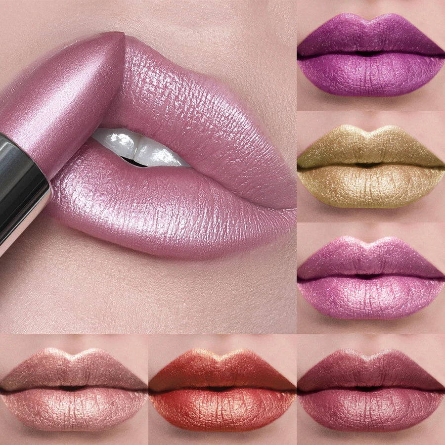21Colors Bold Intense Glitter Shiny Metallic Lipstick Pearlescent Lip Qme
