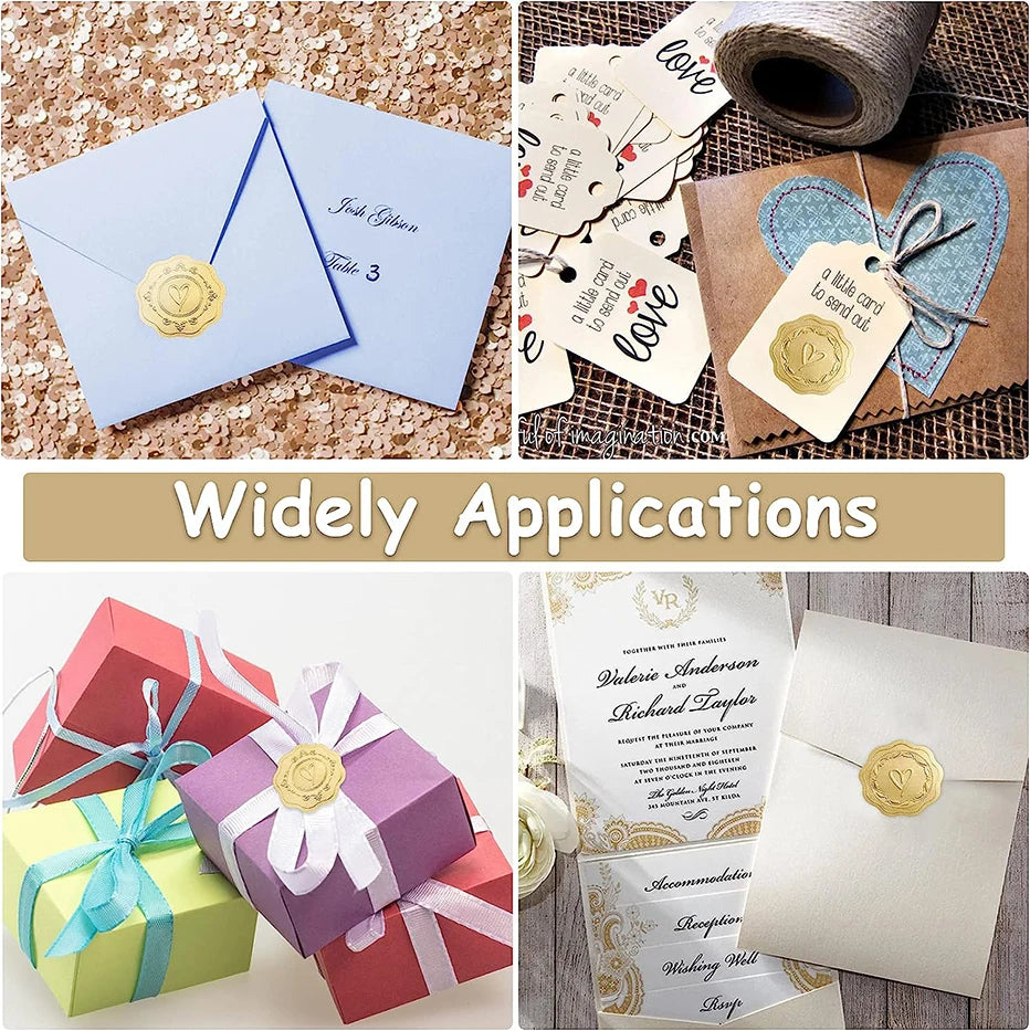 100pcs Gold Envelope Stickers Embossed Heart Seal Stickers for Postcards Invitations Card Gifts Decoration Self Adhesive Sticker Qme