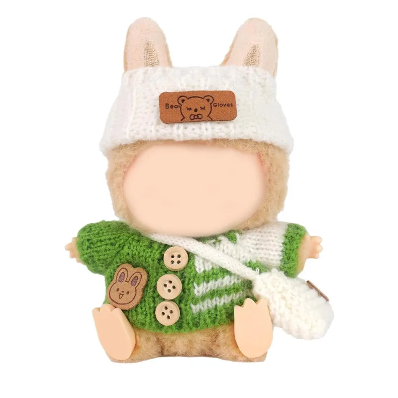 Labubu Crochet 3-Piece Clothing Set, Suitable for 15-17cm Dolls (Accessories Only) - Fashion Accessories Qme light green