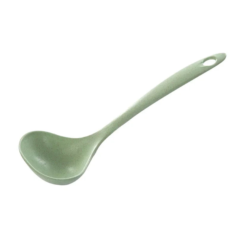 Tableware Wheat Straw Soup Ladle 4 Colors Long Handle Soup Rice Spoon Meal Dinner Scoops Kitchen Supplies Cooking Tool Qme green