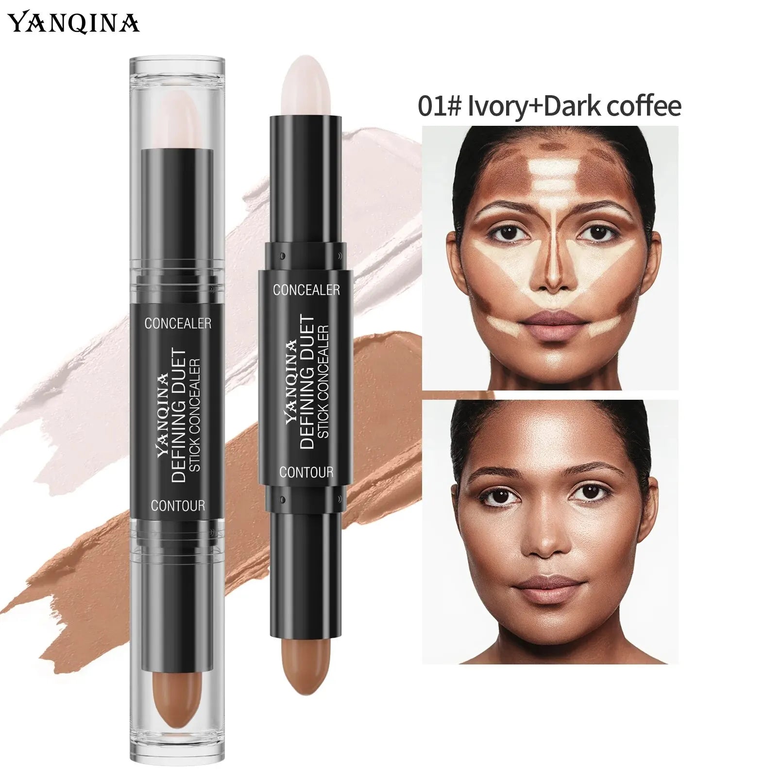 Contour Stick Duo, Double-Ended Highlight and Shadow Cream, Waterproof Full Coverage Concealer, Natural Finish Makeup for All Sk Qme 8526-1