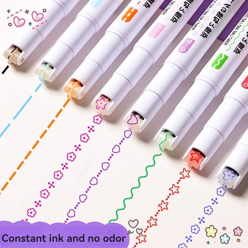 6-24pcs/set Flower Line Shape Highlighter Pen Roller Tip Curve Liner Marker Kawaii Stationery School Office Supplies Qme