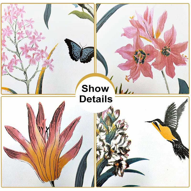 Self Adhesive Floral Bird Wallpaper Modern Pink Flower Living Room Qme
