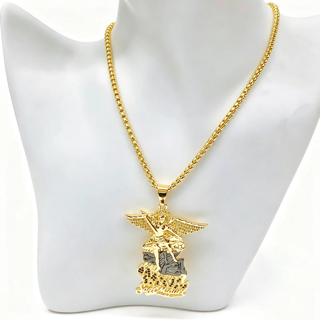 New Design 45/60cm San Miguel Archangel Stainless Steel Necklace Gold/Rose Gold Plated Zirconia For Men Women Jewelry Choker Qme