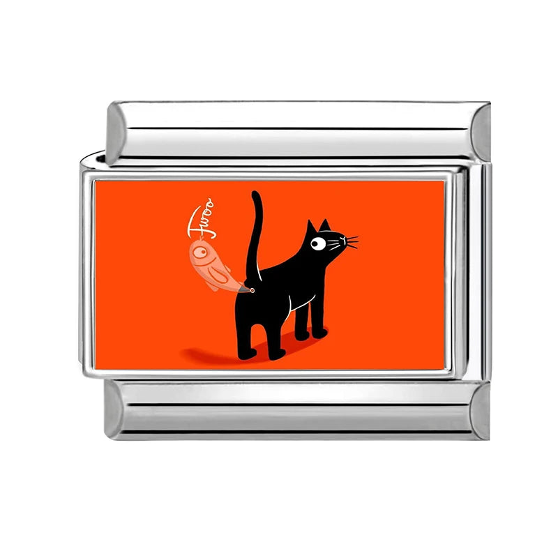 Charm Links Bracelet Stainless Steel Y2K Kawai Cute Cats Listen Music