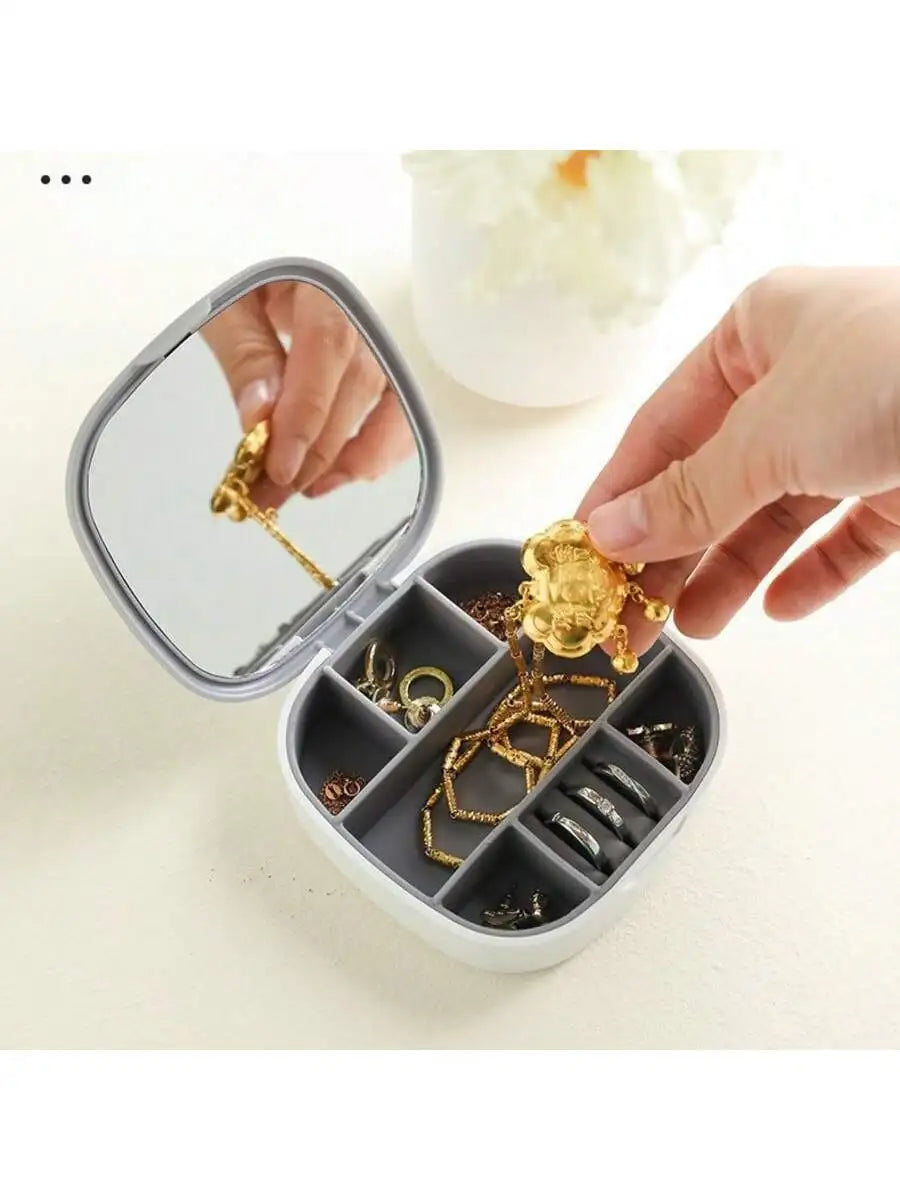 Mirror Jewelry Box Earring Necklace Storage Travel Portable Bag Qme