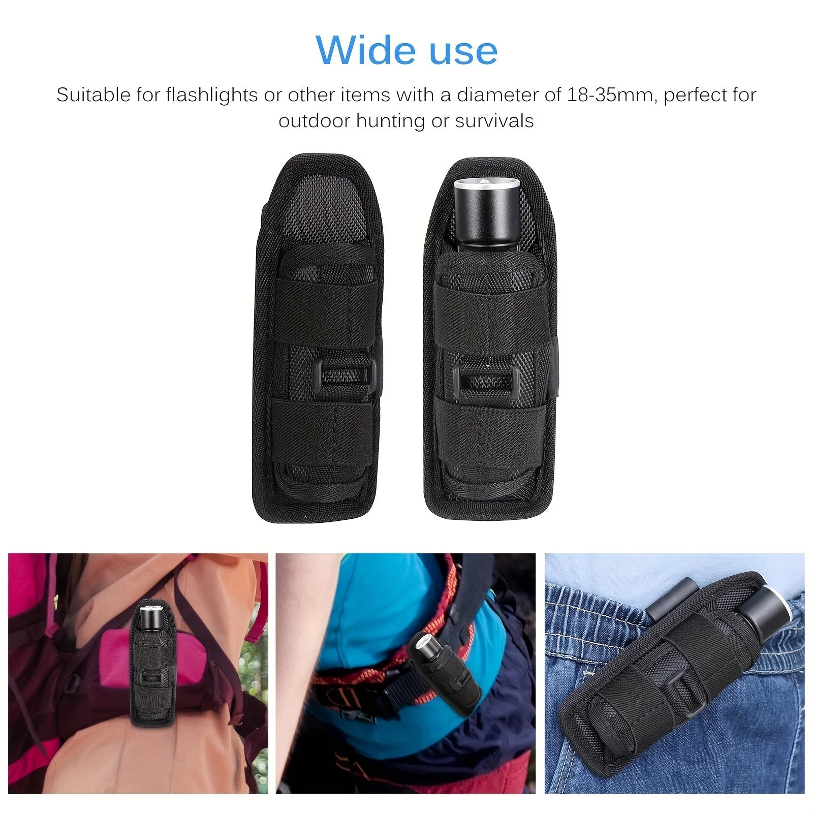 Flashlight case - Outdoor tactical nylon flashlight case with adjustable rotating waist strap, Oxford flashlight case Qme