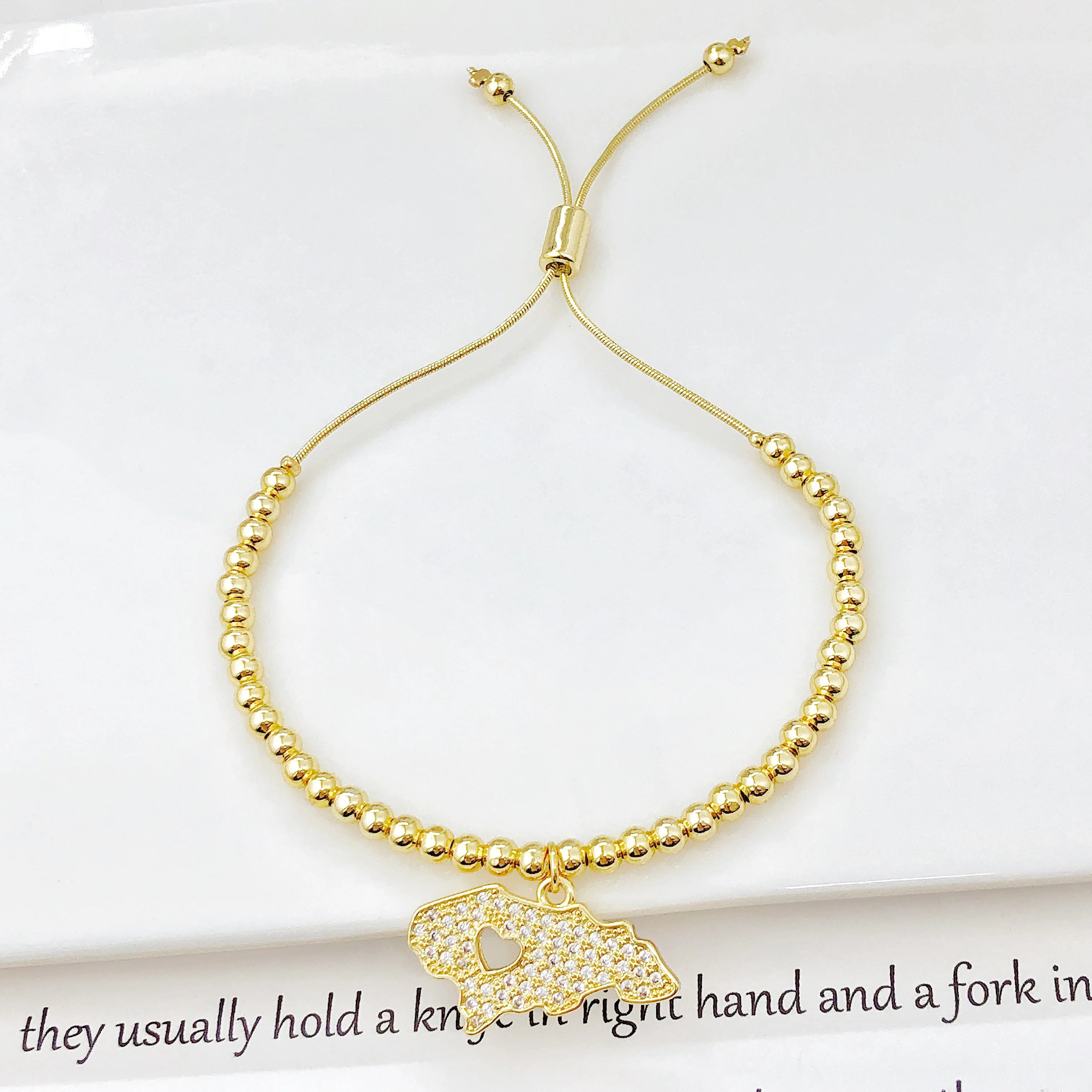 Adjustable Gold Plated Beaded Zircon Bracelet Enamel Colombia Venezuela Flag Map Men Women Charm Bracelet for Party Jewelry Gift Qme 3