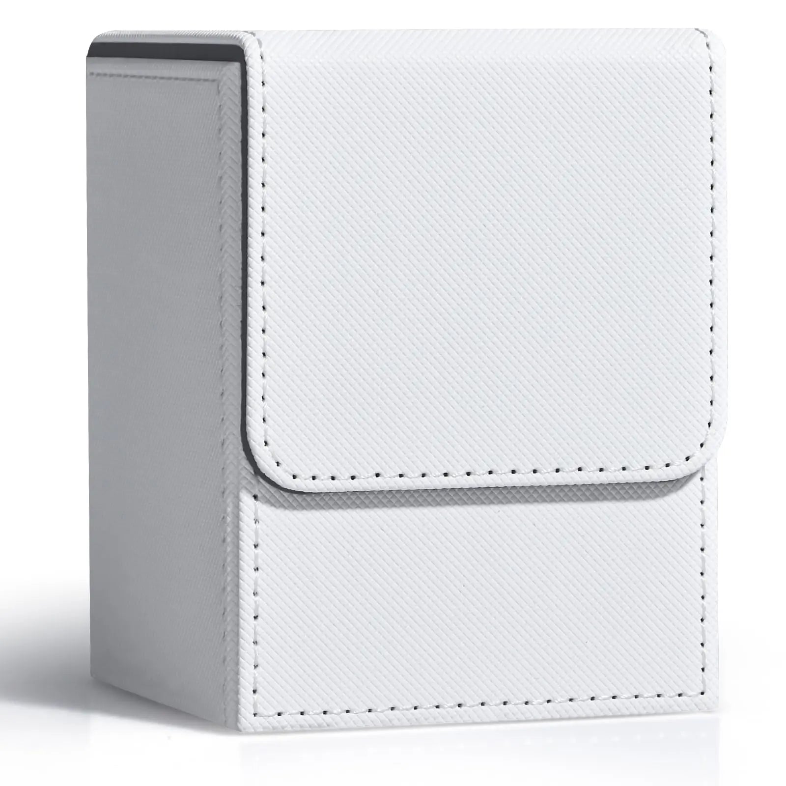 Card Fit For 100+Single Sleeved Cards With 2 Dividers, Leather Trading Commander Deck Box Compatible With Mtg Card Deck, Qme White
