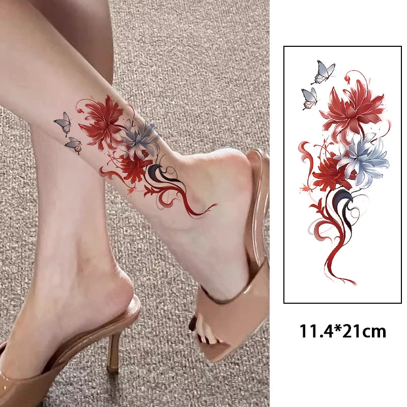 Sexy leg cross shore flower and butterfly temporary stickers, waterproof and sweat proof, colorful ankle rings, tattoo stickers Qme
