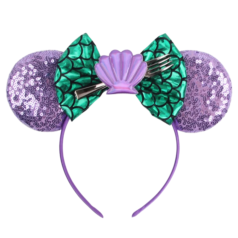Mermaid Mickey Mouse Ear Headbands with Bow Sequin Candy Headbands Cosplay Costume party Christmas Halloween for Girl Women Qme Headband 9