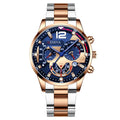 GENEVA Men's Creative Six-Pin Watch Alloy Steel Band Quartz Watch Men Watch New Luxury Men's Quartz WristWatch Qme 1-Two-Tone-Blue