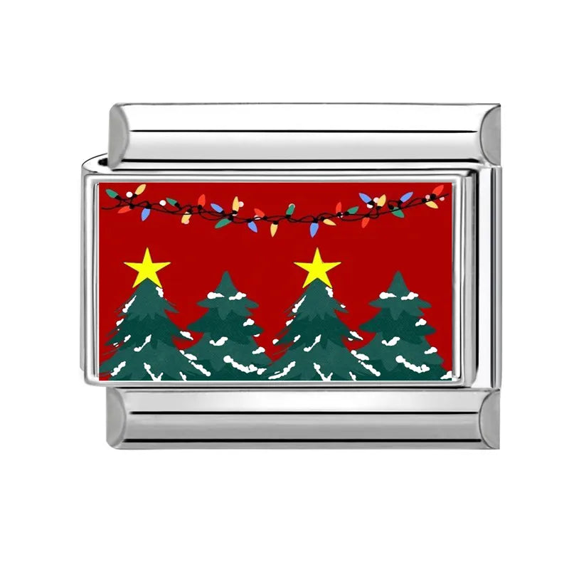 Fashion Christmas Charm Xmas Color Lights Trees Cane Candy Italian Charm Links Fit 9mm Stainless Steel Bracelet DIY Making Gifts Qme Style 6