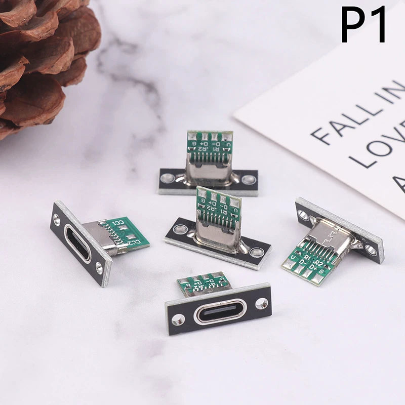 5Pcs USB 3.1 Type C Socket With Screw Fixing Plate Type-C USB Jack 3.1 Type-C 2Pin 4Pin Female Connector Jack Charging Port Qme style 1